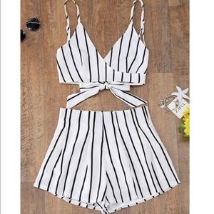 Zaful Striped wrap top & shorts set